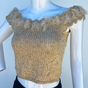 Vintage Golden Statement Knit Crop Top